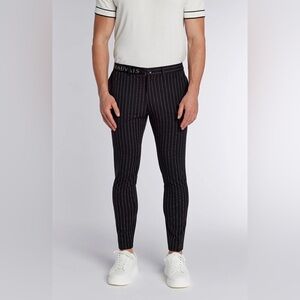 mauvais Men’s pinstripe trousers with half belt Black Size 32